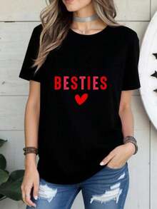 1 "Addicted To Him" T-Shirt, Valentine's Day Couple T-Shirt For Her, Black Graphic T-Shirt, Cute Gift For Boyfriend, 180g, 100% Cotton. - 黑色 10 - 查看 1