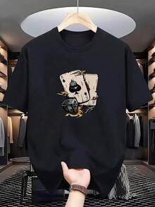 Camiseta Casual de Verano  Hombre con Estampado en Pecho y Espalda - Cuello Redondo, Corte Regular, Esencial de Verano, Estilo Casual  Playa, Oficina y Outfits Diarios - Top Versátil Liso o Estampado  Capas (Lavado a Mano/Limpieza en Seco) - Hombre - Negro - Ver 4