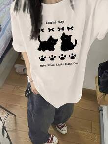 2026 Fashion Women's Casual Quality Cotton T-Shirt, Printed T-Shirts, Pure Cotton, Gray Short Sleeve T-Shirt For Women, New Popular Summer Fashion 2026, Versatile Top With Unique Design, Printed T-Shirt, Unisex Basic T-Shirt - 白色 - 查看 1