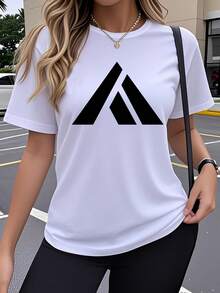 A Women's Short-Sleeved T-Shirt, Perfect For Showing Off The Latest  With Modern Geometric Designs And Fun Prints. This Breathable And Stretchy Crew Neck Top Is Ideal For Comfortable Outdoor Style In Spring, Summer, And Fall. It Has An Adorable Relaxed Fit. - 白色 - 查看 1
