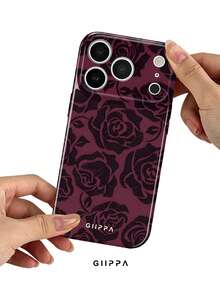 GIIPPA 1. 酒红色玫瑰图案手机壳，适用于 17 Pro Max，兼容 16 Pro Max、15 Pro Max、14 Pro Max，韩版时尚趣味手机壳，适用于11/12/13/14/15/42 Pro Max Plus，优雅设计男女皆宜，是圣诞节、情人节、复活节、婚礼季和生日送给女友的理想礼物。 - 酒紅色 - 查看 4