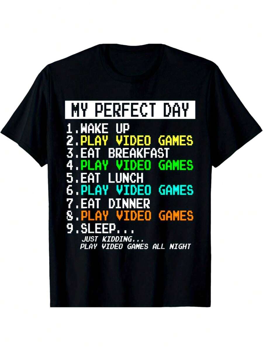 Ropa de Gaming - Camisetas de Manga Corta para Adolescentes y Hombres, Regalos para Gamers - Negro - Ver 1