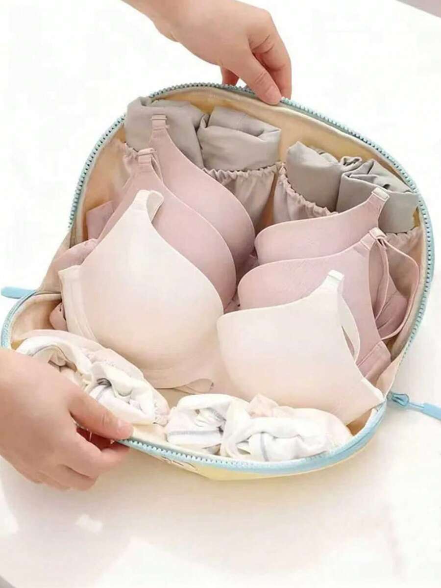 1pc Bra Storage Bag, Lightweight And Portable, Luggage Organizer With Multi-Compartments, Efficient Storage For Bras And Underwear, Suitable For Travel And Home Organization, Available In Multiple Colors, Zipper Closure, Essential Travel Accessory - Multicolor - View 1