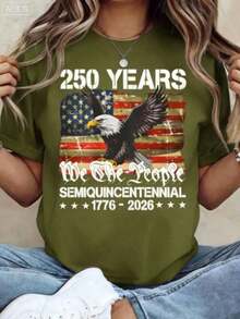 Camiseta Conmemorativa Patriótica para el 250º Aniversario del Día de la Independencia de los Estados Unidos, Estética Retro de Vacaciones en la Playa, Holgada y Cómoda, Camiseta para Celebrar el 250º Aniversario, Top Casual y Cómodo para Mujer, Ideal para Eventos y Fiestas, Tela 100% Algodón, Camiseta Gráfica de Algodón Premium Lavable a Máquina, Ropa de Verano para Mujer. - Verde militar - Ver 12