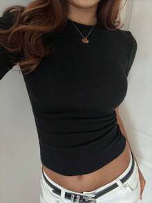 Top casual de cuello redondo para mujer, para uso diario - Negro 3 - Ver 7