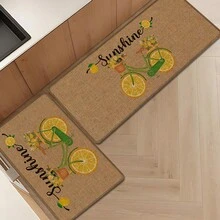 1pc Lemon Bicycle Pattern Printed Linen Kitchen Rug, Carpet, Mat, Bathroom Mat, Doormat, 3D Printed Rectangle, Suitable For Living Room, Bedroom, Hallway, Bathroom, Laundry Room - Polyester Carpet, For Indoor And Outdoor Home Decor - Multicolor - View 2