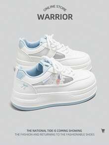 WARRIOR 1双女士运动鞋，低帮白色网面休闲鞋 - 白藍 - 查看 3