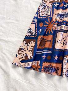 Vestido casual de verano con estampado de flores y mariposas, cuello de cordón y cintura hueca, apropiado para vacaciones, citas, San Valentín, té por la tarde - Multicolor 4 - Ver 5