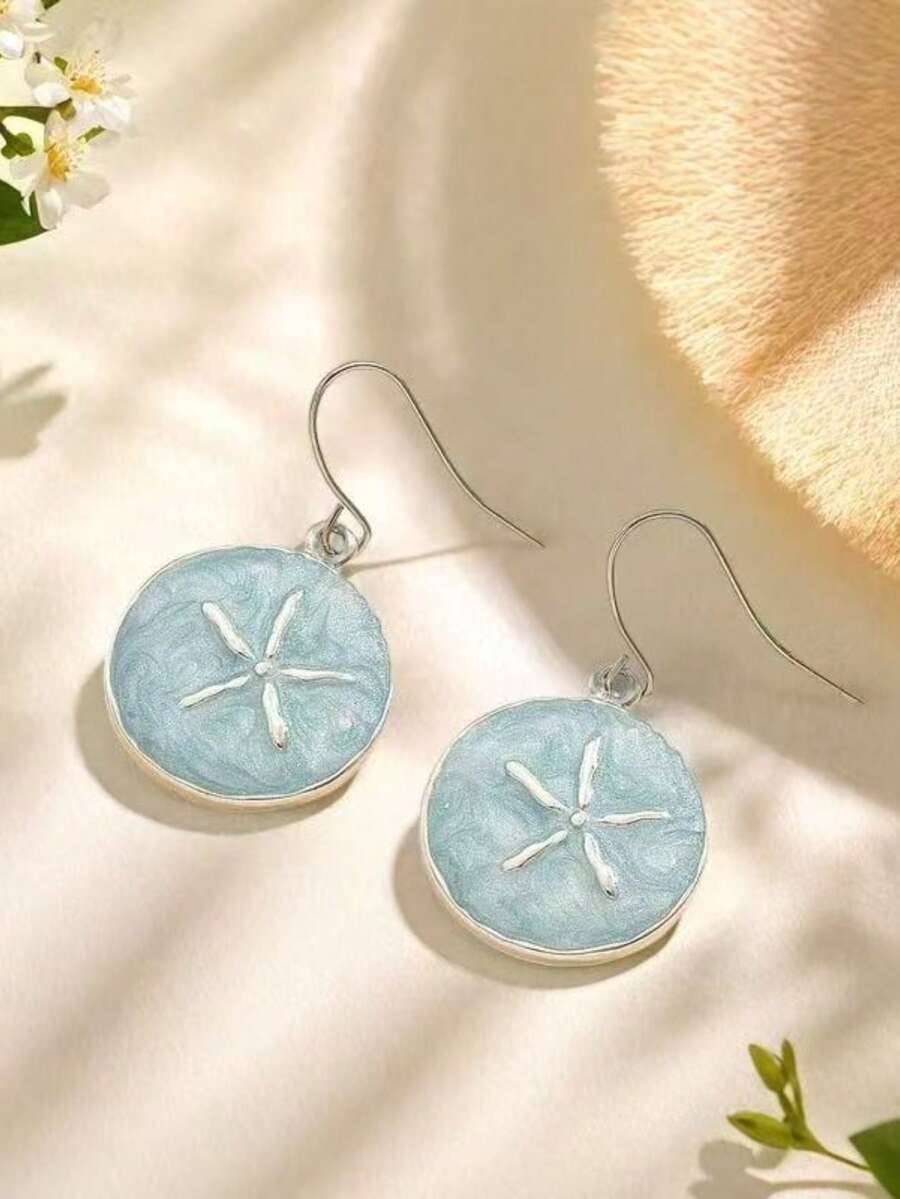 1 Đôi bông tai mặt dây chuyền hình sao biển màu xanh biển thanh lịch, tối giản, thích hợp cho nữ giới đeo hàng ngày, đi nghỉ mát và du lịch, món quà trang sức chủ đề đại dương. - Bạc - Xem 1