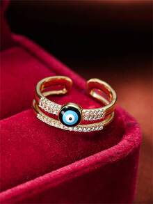 1pc Women's Fashion Minimalist Synthetic Zirconia Drip Oil Devil's Eye Ring, Adjustable Open Band - Open Ring - View 3