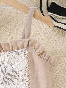 Girls' Casual Jacquard Strap Dress, Suitable For Daily Wear, Summer - Apricot - View 5