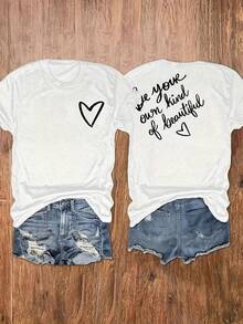 Women's T-Shirt With "Be Your Own Kind Of Beautiful" Print On The Front And Back, Casual Short Sleeve Top, Women's Clothing - 白色 - 查看 1