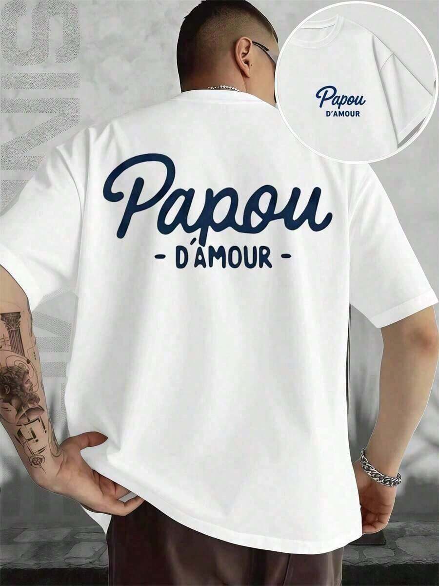 2026 Papou D'Amour White T-Shirt, Men's Fashion, Summer, Men's T-Shirt, Double-Sided Print, Casual, Round Neck, 220 G/M², Pure Cotton (1 Piece) Y2ksommer T Shirt - 白色 - 查看 1