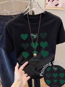 Women's Short-Sleeved Printed T-Shirt, Spring Clothing, Holiday Outfit, Black For Summer, Beach Look, Vacation Style, Country Style, Women's Office Outfit. - 黑色 - 查看 1