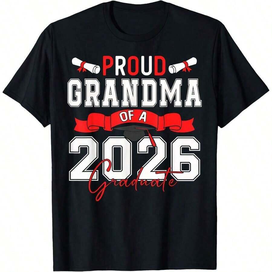 Proud Grandfather Of A Class Of 2026 Graduate, Class Of 2026 Family T-Shirt, Comfortable Loungewear, Everyday Fashion, Party Wear, Unisex Style, Gift T-Shirt, Sizes S - XXXXL, Black - 黑色 2 - 查看 1