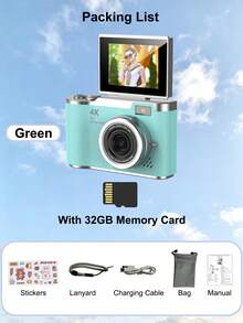 1 Pc 48MP 2.4" Rotating Screen Digital Camera, Rechargeable CCD Sensor, Comes With 32GB Memory Card And Multiple Filter Modes. Portable Anti-Shake Smart Zoom Camera, Suitable For Outdoor Use. - Multicolor - View 15