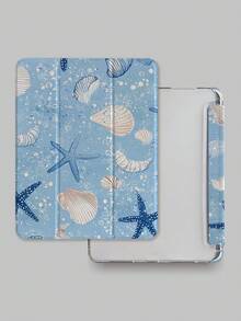 1个蓝色海洋贝壳和海星图案平板电脑保护套，兼容iPad 7/8/9、10.2英寸（2022款）、iPad Air 5/4/3、第九代10.2英寸、iPad Pro 11英寸（A16 2025款），带支架 - 彩色 - 查看 3