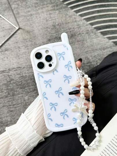 1pc New Personalized Big Bowknot Painted Anti-Drop Phone Case, Glossy Painted Soft Shell Phone Case With Beaded Bracelet Accessory, Compatible With IPhone 17pro/17Air /17/17promax 16/11/16pro/16plus/16promax/16e/15Promax/13/14/12/XS/XR/7G/8P3, 14, 11, P12