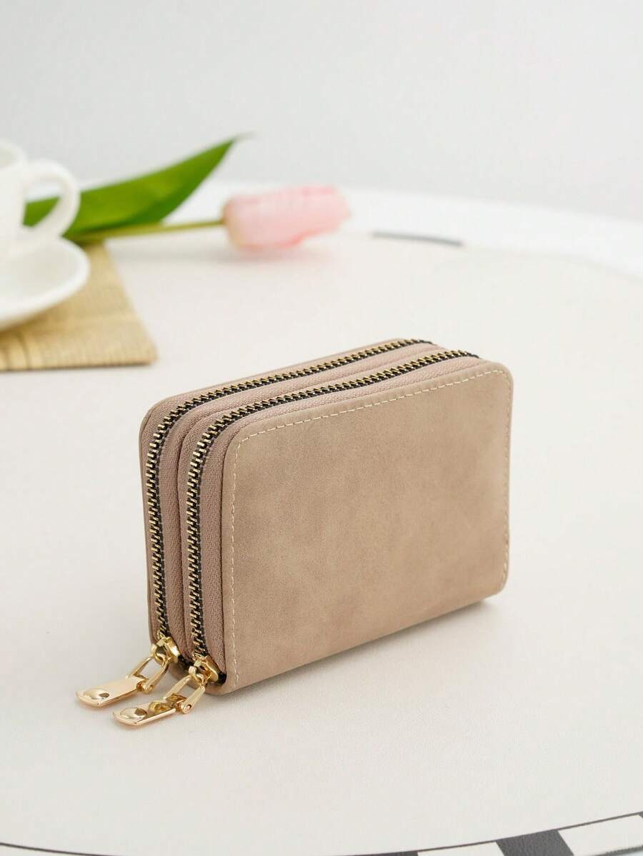 Solid Color Short Large Capacity Card Holder - Khaki - View 1