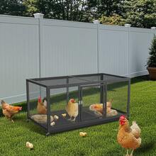 BingoPaw Metal Chicken Cage With Moveable Wheels And Cover, Outside Enclosure Crate For Small Animals Duck Rabbit Hen - Black - View 3