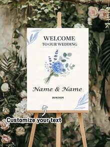 Customized Wedding Welcome Sign With Name/Text And Elegant Floral Design - Horizontal Style Suitable For Indoor And Outdoor Use, Perfect For Spring And Autumn Parties, Photo Backdrop - No Stand Needed, Easy To Hang, Suitable For Weddings, Events And Decor - Multicolor - View 2