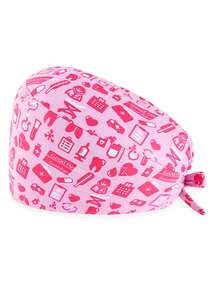 Cappellino chirurgico soffice regolabile con bottone, fascia antisudore e foro per la coda di cavallo, cappello da lavoro in cotone con elemento ECG, adatto per donne e uomini - multicolore - Visualizzare 8