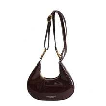 Niche Hand-Carrying Crescent Moon Bag Retro Simple Glossy One-Shoulder Female Bag Ins Style Temperament All-Match Ladies Messenger Bag - Brown - View 6