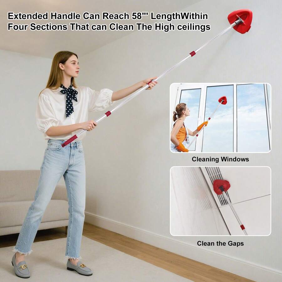 2 buah/Set (1 Set) Gagang Pel Pengganti + Alas Segitiga, Cocok Untuk Sistem 1 Tangki O-Cedar EasyWring, Gagang Pel Teleskopik Stainless Steel, Mudah Dipasang, Aksesori Pembersih Rumah Tangga Tahan Lama - Beraneka warna - View 1