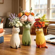 Creative Animal Vase Handmade Cat Vase Resin Vase Ornament Cute Quirky Cat Flower Pot Living Room Study Dining Room Bedroom Home Decor Desktop Entryway TV Cabinet Ornament Home Soft Decoration Creative Flower Holder Hydroponic Fresh Flower Dried Flower Container Birthday Gift Housewarming Gift B&B Cafe Decoration Modern Creative Home Decor Cute Cat Decoration Living Room Desktop Flower Pot Entryway Cabinet Ornament - Cat - View 6