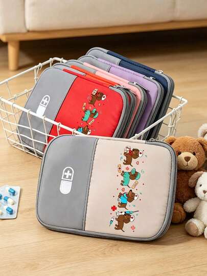 Kit de primeros auxilios portátil para mascotas, bolsa de almacenamiento médico con estampado de cachorros lindos, organizador multifuncional de medicamentos para el cuidado de primeros auxilios de mascotas, organizador de emergencia ligero para perros y gatos en el hogar, al aire libre y de viaje, suministros de primeros auxilios para mascotas, disponible en varios colores, imprescindible para los propietarios de mascotas
