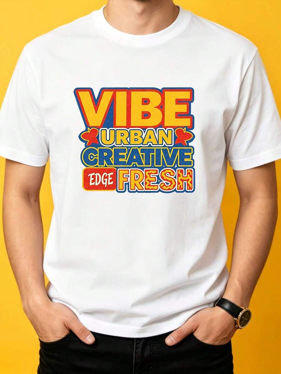 VIBE URBAN CREATIVE EDGE FRESH 180g T-Shirt, Comfortable And Soft, With Graphic Design, For Men, Women And Families, Summer Gift Idea, Casual Style For Festivals, Parties, Office, Team Building. - 白色 - 查看 1