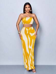 Vestido maxi elegante de fiesta con estampado de rayas abstractas y colores vibrantes, diseño ceñido y sexy, perfecto para salir, fiestas y vacaciones - Multicolor 3 - Ver 3