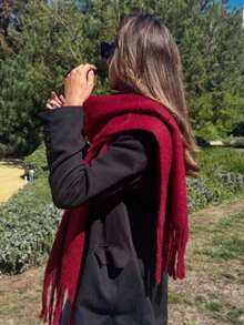 1 Solid Color Scarf, Keeps Neck Warm In Winter, Thickened Wool Knit Tassel Shawl, Can Be Worn With Dresses - Plum Purple - View 4