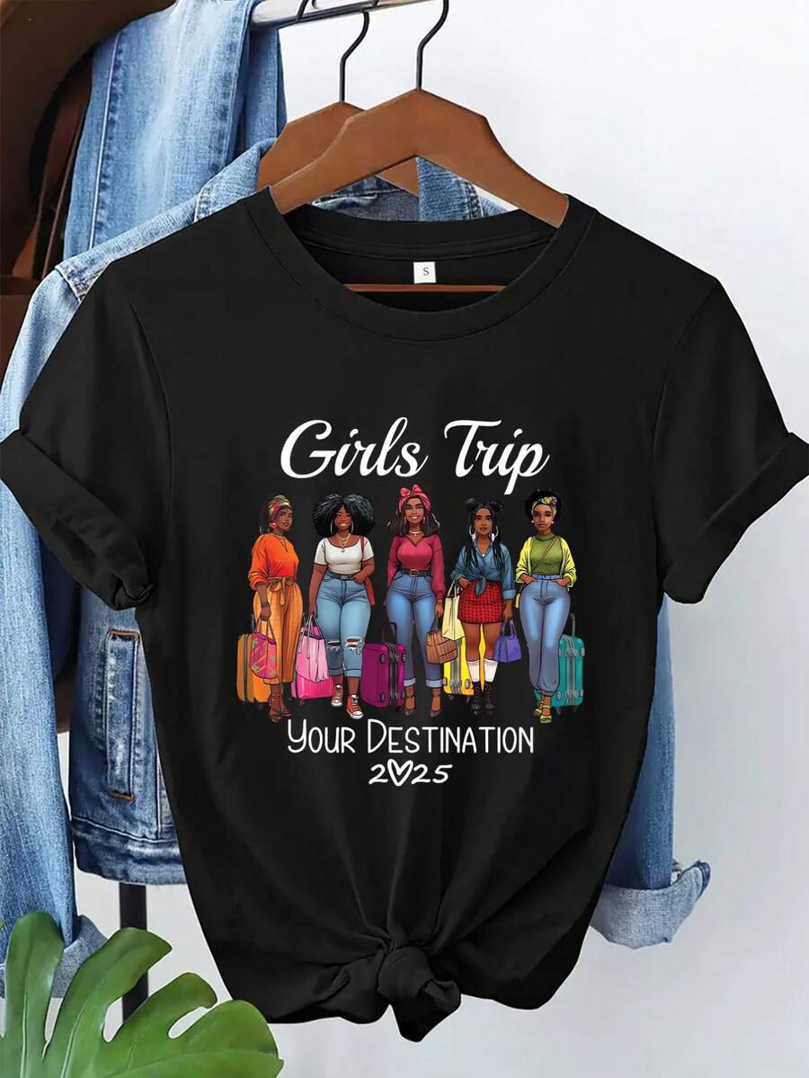 Camiseta Personalizada de Viaje 2025: Camiseta Melanina de Viaje, Camiseta Afro para Mujeres 2025, Camisetas a Juego para Grupos, Camiseta Personalizada para Fin de Semana, Regalo Turístico, Regalo Conmemorativo - Negro - Ver 1