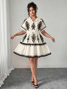 Vestido informal de estilo camisa de talla grande con detalles ricos - Albaricoque - Ver 8