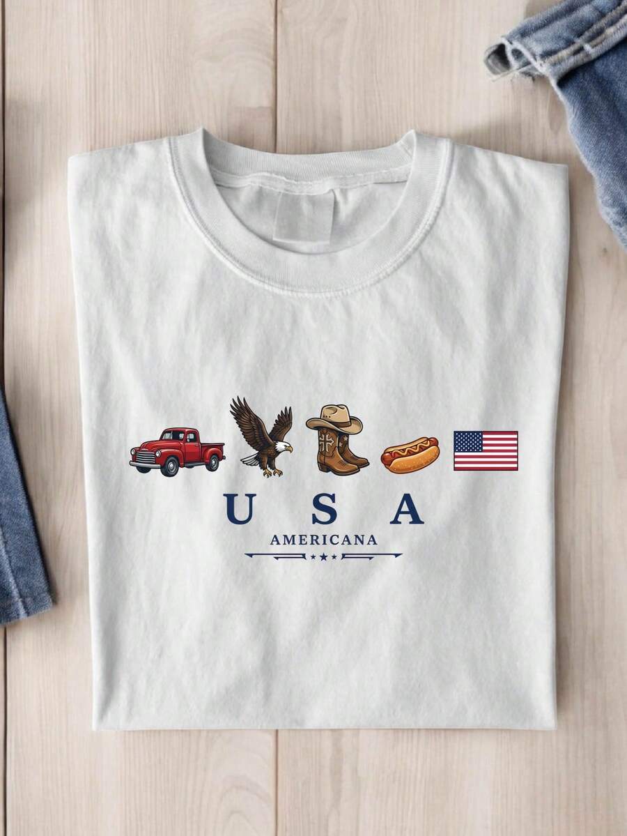 Coquette Bow America T-Shirt, Western Patriotic Shirt, Country 4th Of July Shirts, Memorial Day Shirts, Independence Tees TX-3764 - 白色 - 查看 1