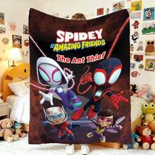 1pcs S Pidey And His Amazing Friends Fleece Blanket Versatile Multi-Purpose Soft Cozy Spider-Man Throw Blanket For Sofa Bed Living Room Couch Travel Camping Office Nap Car Decorative Warm Cartoon Plush Blanket Marvel Fans Gift - 彩色 - 查看 1