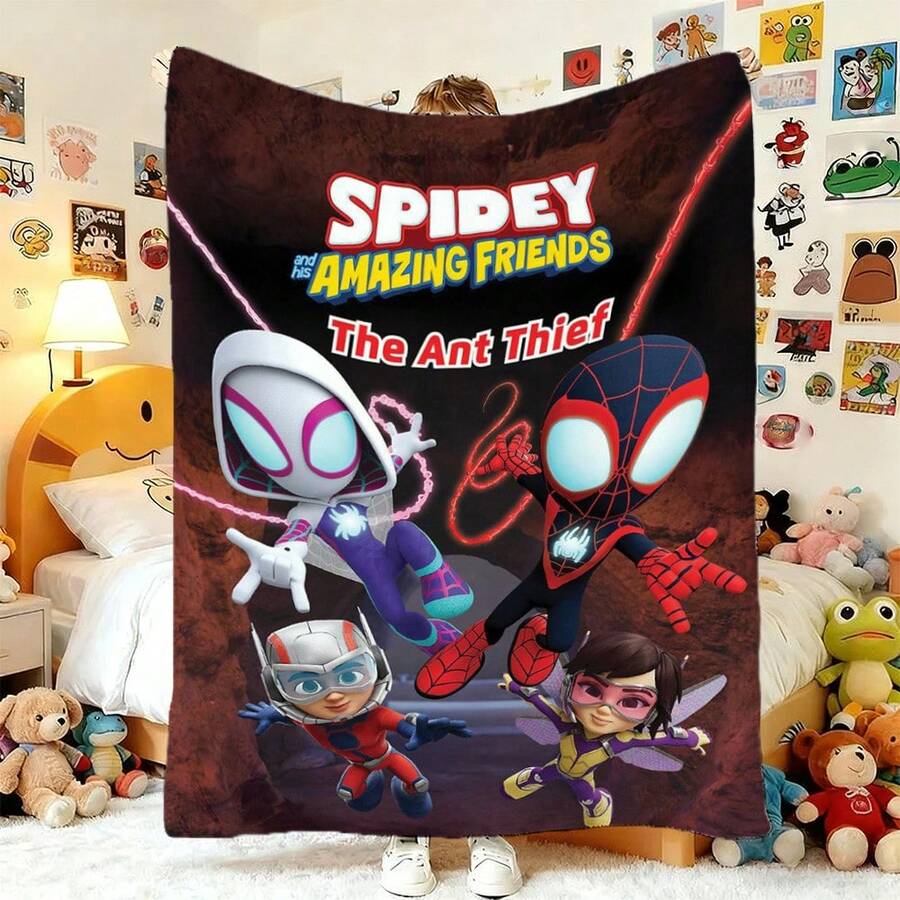 1pcs S Pidey And His Amazing Friends Fleece Blanket Versatile Multi-Purpose Soft Cozy Spider-Man Throw Blanket For Sofa Bed Living Room Couch Travel Camping Office Nap Car Decorative Warm Cartoon Plush Blanket Marvel Fans Gift - 彩色 - 查看 1
