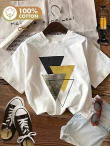 Graphic Print T-Shirt, Casual Short Sleeve Round Neck Top For Summer And Spring, Women's Clothing - White - View 1