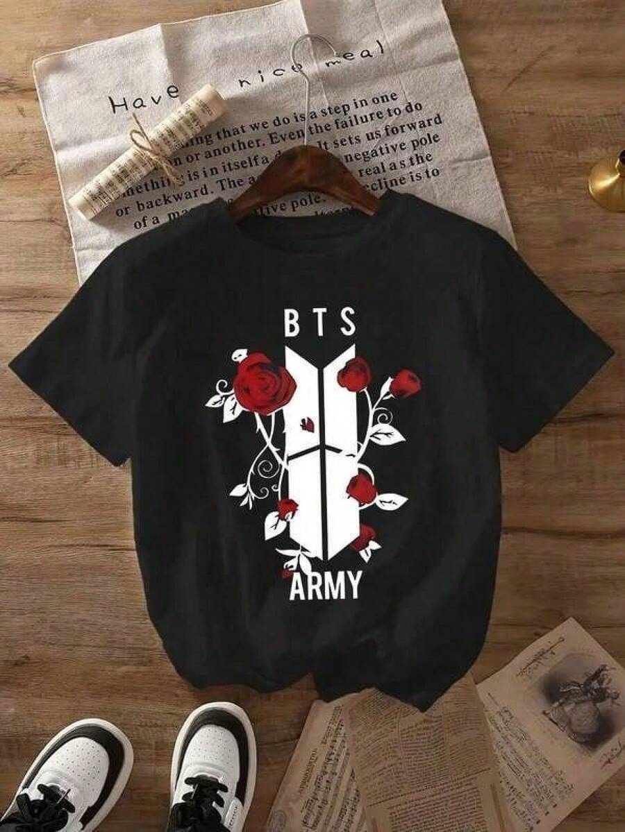 Camiseta de algodón puro con estampado casual para mujer, top de verano, conjuntos de primavera Y2k, camiseta de moda coreana para mujer K-Pop, Camiseta BT21 Chimmy Cooky Tata Koya. . . Camisetas Blancas Unisex, Ropa de Verano para Niñas, Conjunto Familiar a Juego, Camisetas para Salir, Tallas para Adultos y Niños - Negro 6 - Ver 1