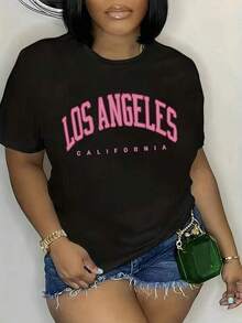 100% Algodón Premium 180g . ¡Oferta Especial! Playera. Camiseta casual con estampado de Los Ángeles California estilo urbano para mujer, tela suave y transpirable ideal para uso diario, disponible en talla grande y color negro, moda contemporánea estilo juvenil. Camiseta Streetwear Unisex Ideal para Conciertos y Regalo - Negro - Ver 6