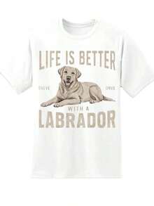 Life Is More Enjoyable With A Labrador Dog Lover T-Shirt For Women, Men, Unisex, Casual, Graphic Print, Gift For Pet Owners, Summer Outfit, 200g, Casual Blouse For Women, Cotton T-Shirts For Women. - 白色 - 查看 2