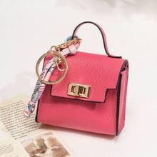Mini Square Bag Pendant Keychain - High Quality Leather With Colorful Strap, Cute Car Keychain & Bag Charm Accessory - 淡紫色 - 查看 9