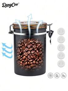 Dengcoo 1個 1.2L/1.5L/1.8L 咖啡密封罐，不鏽鋼氣密食品儲存容器，附日期追蹤器與量勺，適用於咖啡粉、咖啡豆、茶葉、糖、麵粉、穀物 - 黑色 - 查看 5