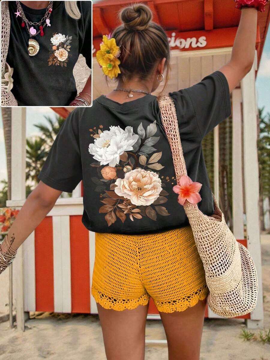 Women's Plus Size Short Sleeve T-Shirt With Round Neck, Loose Fit, Casual - 深灰色 4 - 查看 1