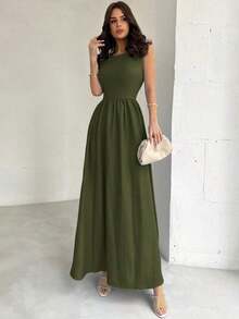 Vestido largo de línea A con fruncido azul para mujer, adecuado para el Día de San Valentín, conciertos, actuaciones, citas, fiestas, bodas, bailes de graduación, sexy, elegante, ir y venir del trabajo, vuelta al cole, vacaciones, playa, romántico - Café integral 2 - Ver 11