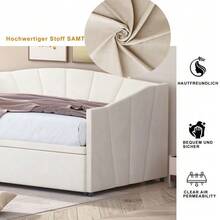 Polsterbett Ausziehbares Schlafsofa 90/180*200 cm mit Lattenrosten, Multifunktionsbett aus high-freundlichem Samtstoff Beige - Beige - Visualizzare 2
