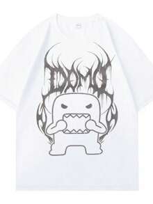 Women's T-ShirtsFunny Domo Kun Meme Hot  Double Sided Printed Men Women Street Tshirts High Quality Retro Casual Loose Cotton Tshrit Unisex - 白色 - 查看 1