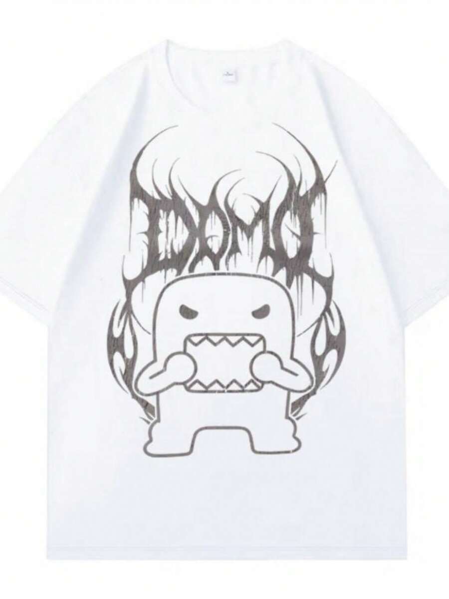 Women's T-ShirtsFunny Domo Kun Meme Hot Double Sided Printed Men Women Street Tshirts High Quality Retro Casual Loose Cotton Tshrit Unisex - 白色 - 查看 1