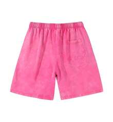 230 Grams Of Washed Pink Shorts, With Cartoon American Eyeball-Wing Pattern Printed On The Side And V-On D-Utch Lettering Design. These Retro-Washed Casual Street Shorts For Men Have An American Motorcycle Culture Vibe And Are Perfect For Summer Wear. They Are Comfortable And Breathable, Suitable For Daily Wear, And Come With Adjustable Waist Ties, Elastic Waistbands And Pockets. - 粉色 - 查看 2